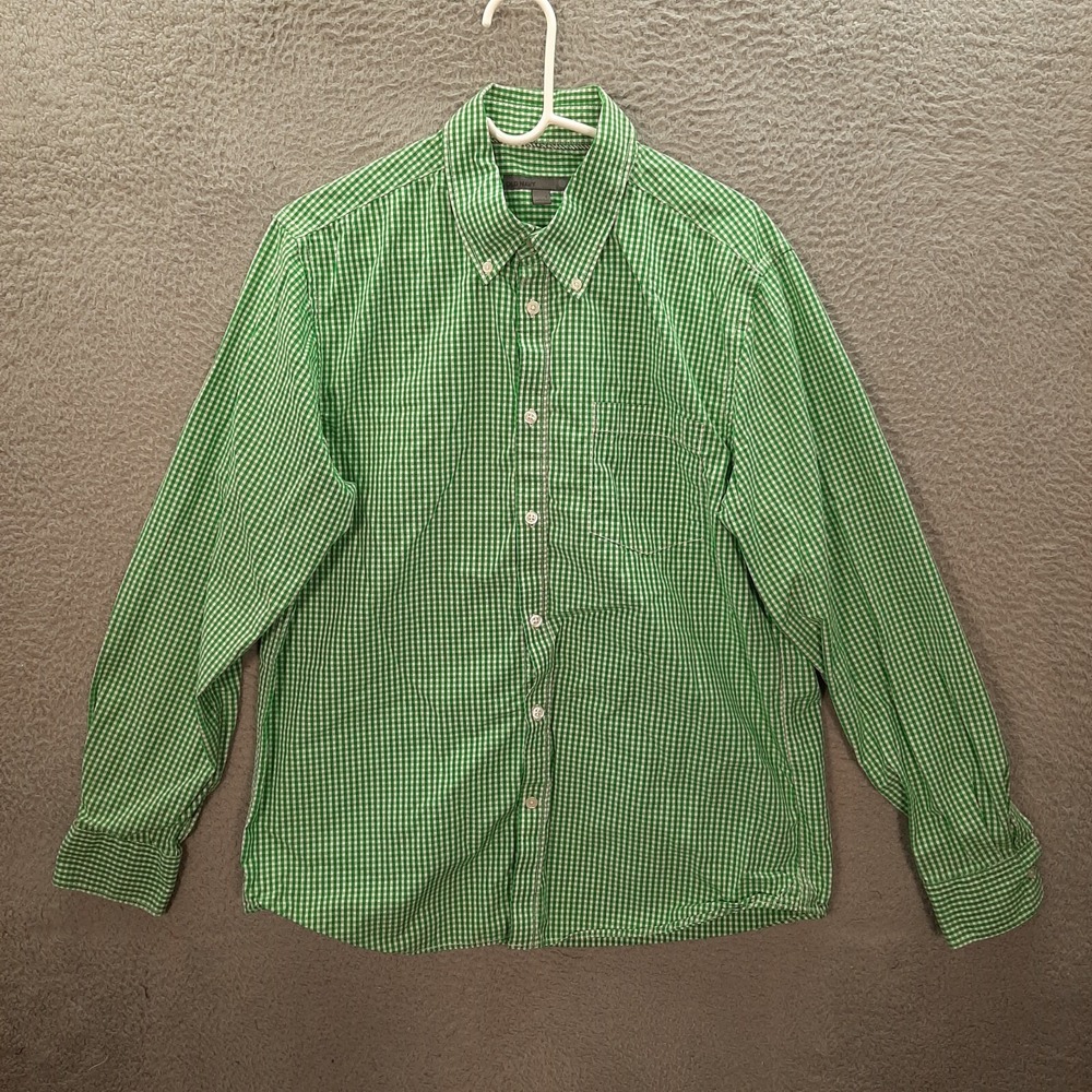 Old Navy Shirt Adult Large Green White Plaid Long Sleeve Preppy Workwear Casual